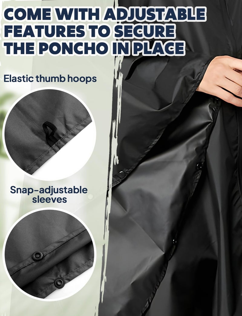 ANYOO Waterproof Rain Poncho Lightweight Reusable Hiking Hooded Coat Jacket for Outdoor Activities(Black) One Size - Image 4